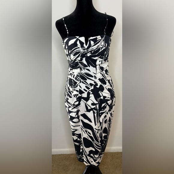 Vintage 90s Y2K Cache black and white bodycon midi dress chic sexy size 8 EUC - Picture 2 of 11
